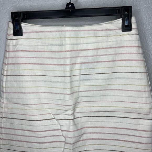New! LOFT Petite Off White Striped A-Line Short Linen Blend Women’s Skirt SZ 0P - Picture 4 of 12